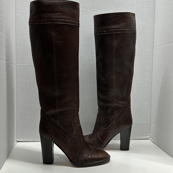 Michael Kors Collection Leather Boots High Heel Knee Tall Heeled Boot Brown 6.5 - Picture 1 of 10